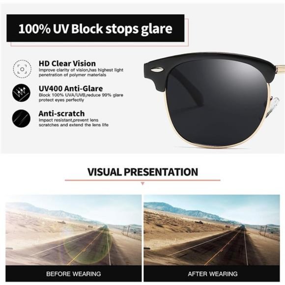 3 Pack Polarized Sunglasses women men Rimmed UV400 Glasses Retro Semi Rimless - Picture 2 of 6
